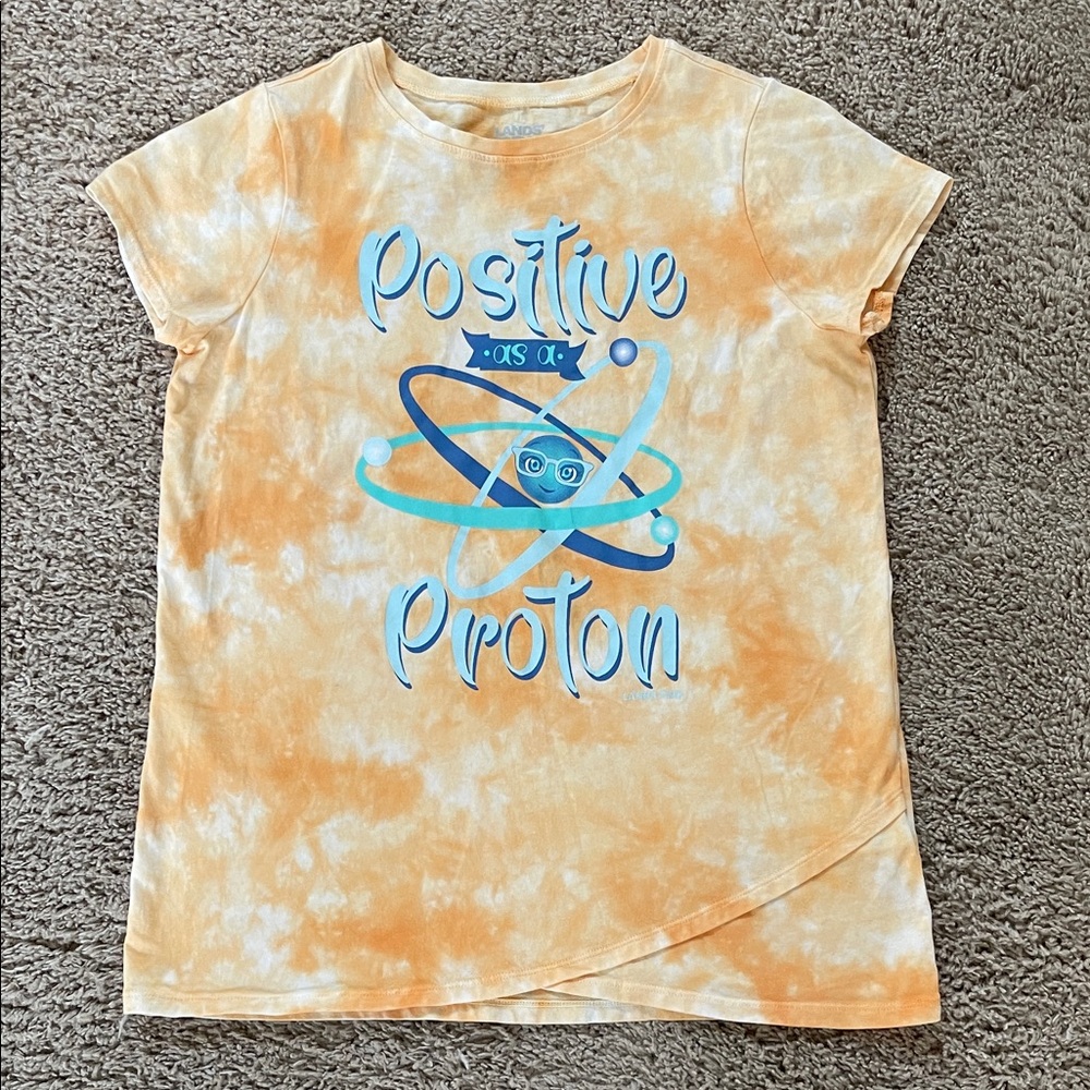 Lands End girls short sleeve t-shirt orange tie dye “Positive Proton”, XL 14/16